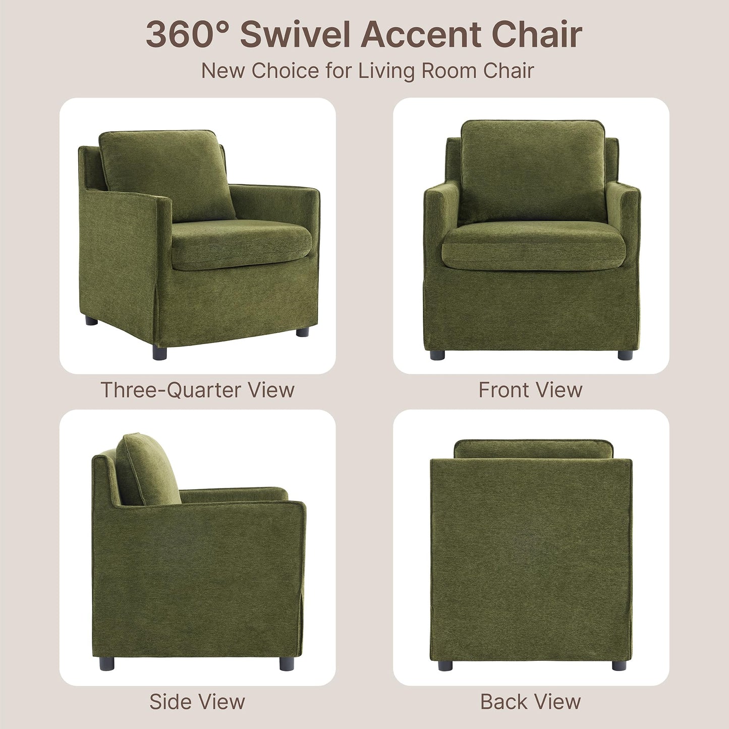 Upholstered Barrel Accent Chair, Modern Single Sofa with Washable Slipcover for Living Room, Bedroom,Reading Spaces,Office,Green