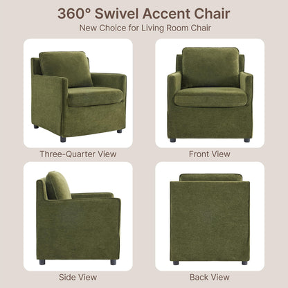 Upholstered Barrel Accent Chair with Storage Ottoman,Modern Armchair with Washable Slipcover for Living Room, Bedroom,Reading Spaces,Office,Green