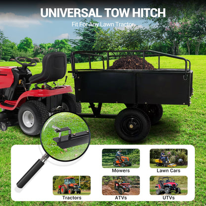 Heavy Duty Utility Dump Cart – 9000 Lbs Capacity, 15 Cu.ft Steel Trailer with Removable Sides, All-Terrain Wheels, Compatible with ATV/UTV/Lawn Tractor, Ideal for Garden, Yard, Hauling