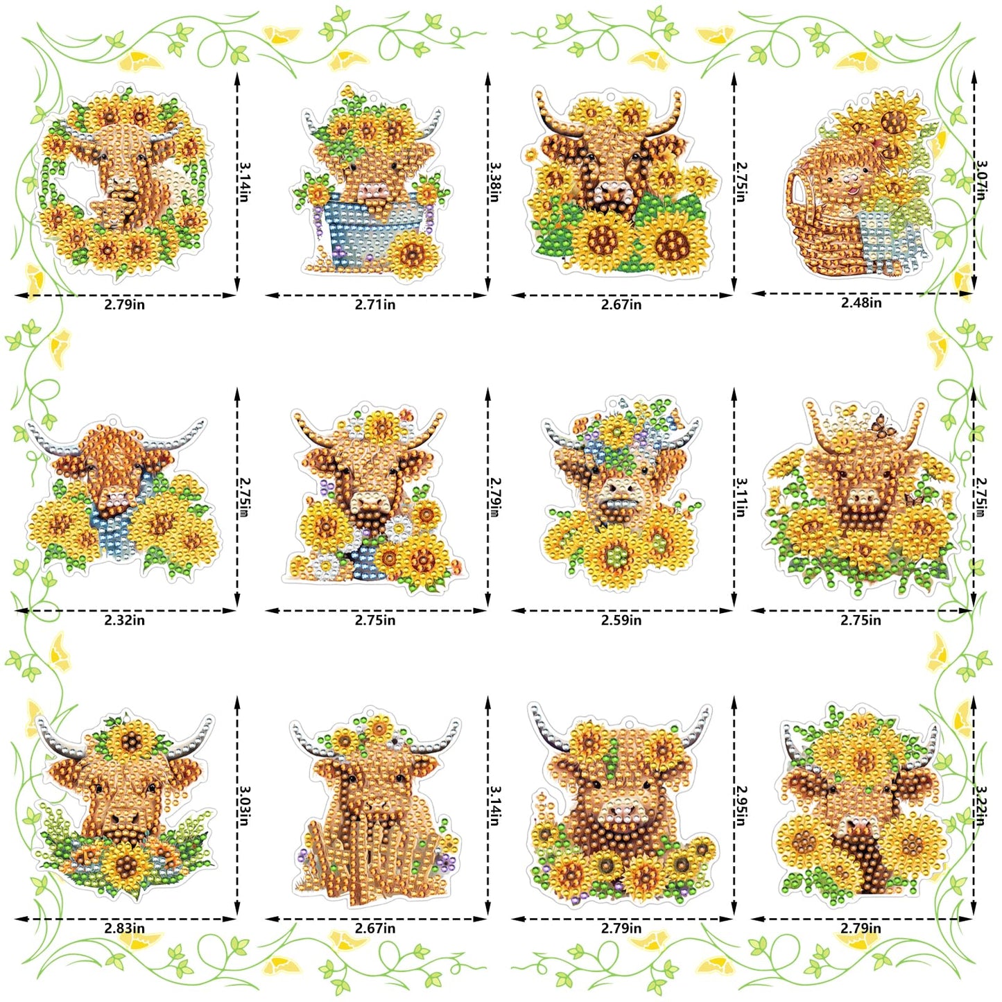 Highland Cow Diamond Painting Keychains - 12PCS 5D Diamond Art Painting Keychains Kits Cow Diamond Painting Art Acrylic Hanging Pendant DIY Diamond by Numbers Keychain DIY Crafts Kits for Teen Adults