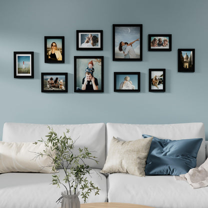 Vittanly 10 Pack Picture Frames Collage Wall Decor, Gallery Wall Frame Set for Wall or Tabletop Display, Engineered Wood and Shatter-resistant Plexiglass, Multi Sizes with 8x10, 5x7, 4x6 Frames, Black
