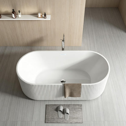 67" Acrylic Freestanding Soaking Bathtub, Deep Ergonomic Design with Lumbar Support, Integrated Overflow Drain, Non-Slip Base,cUPC Certified Modern Bathroom Tub, Easy Installation for Bathroom