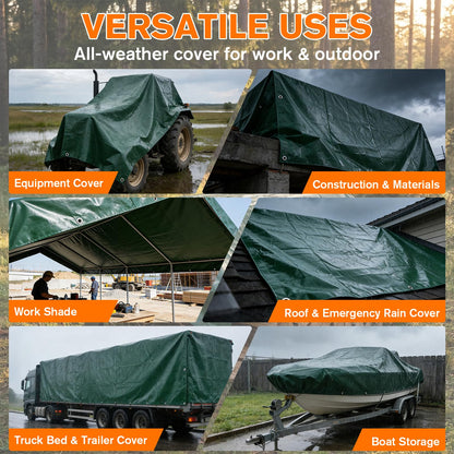 NORSGATEN 22 Mil Heavy Duty Vinyl Tarp, 20x20 FT Fully Waterproof Reversible Poly Tarp with Metal Grommets, All-Weather Fade Resistant Outdoor Cover for Equipment, Truck, Roof & Woodpile,Garden Plants