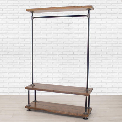 Industrial Pipe Clothing Rack with Wood Shelving by William Robert's Vintage