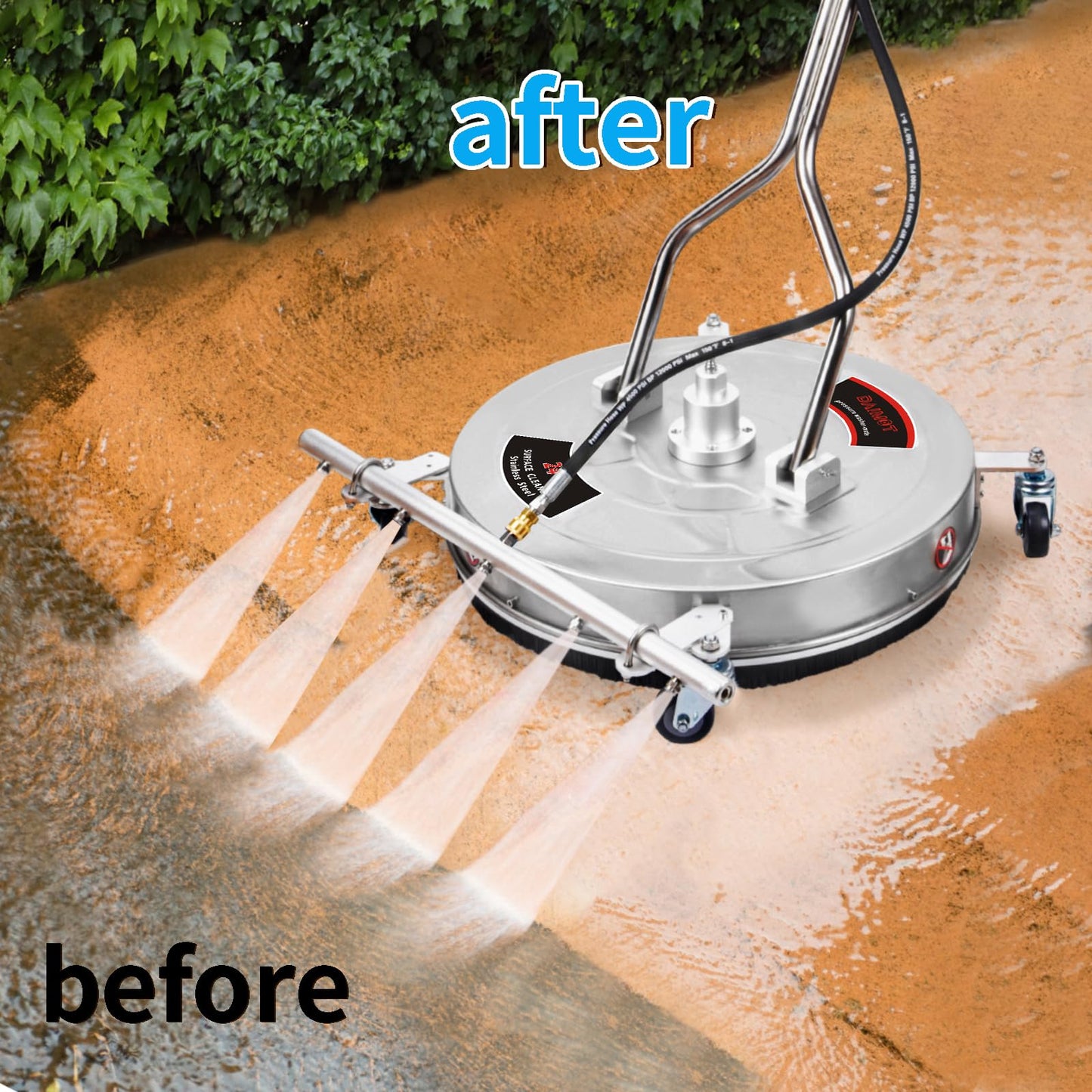 DAIMOT 24" Pressure Washer Surface Cleaner with 5 Nozzles Water Broom - Stainless Steel Surface Cleaner for Pressure Washer Attachment for Concrete, Patio, Sidewalk, Deck and Driveways, 4200 PSI
