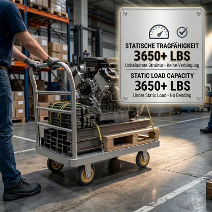 48" x 26" 2-in-1 Platform Truck Cart, 3650lbs Heavy Duty Flatbed Cart Dolly with Wheels, Industrial Cold Rolled Steel Push Cart for Warehouse & Moving, Includes 2 Pairs Gloves & Bungee Cord