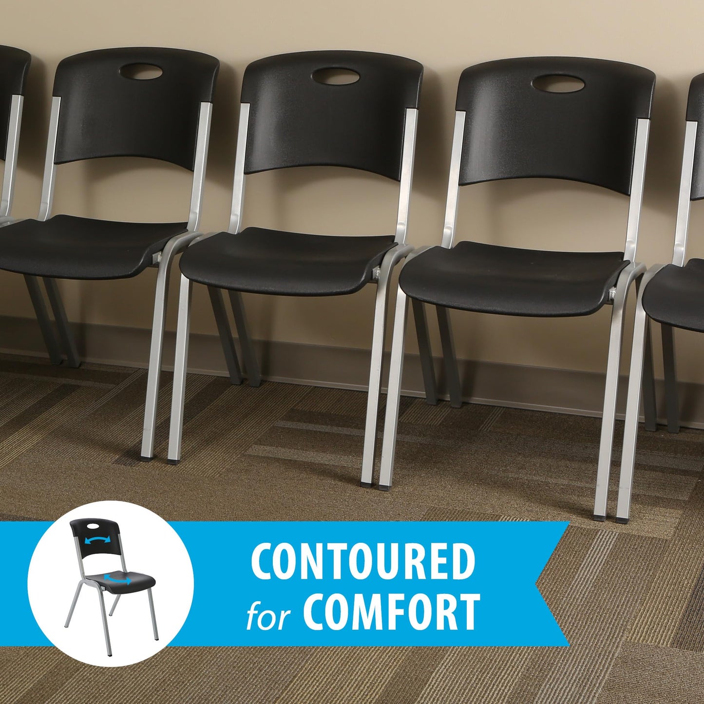 Lifetime Stacking Chair, Contemporary - Pack of 4, Black