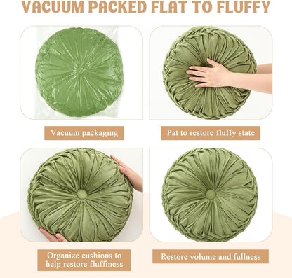 2 15'' Drydiet Pcs Round Throw Velvet Pillows Decorative Pleated Throw Pillows Diameter Accent Pumpkin Boho Chair