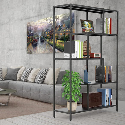 WZONICE98 Bookcases 5 Tier Metal Industrial Bookshelf Display Shelves for Living Room Bedroom Kitchen Office Farmhouse Decor Sturdy and Stylish Bookshelves Storage Rack Books Holder Organizer