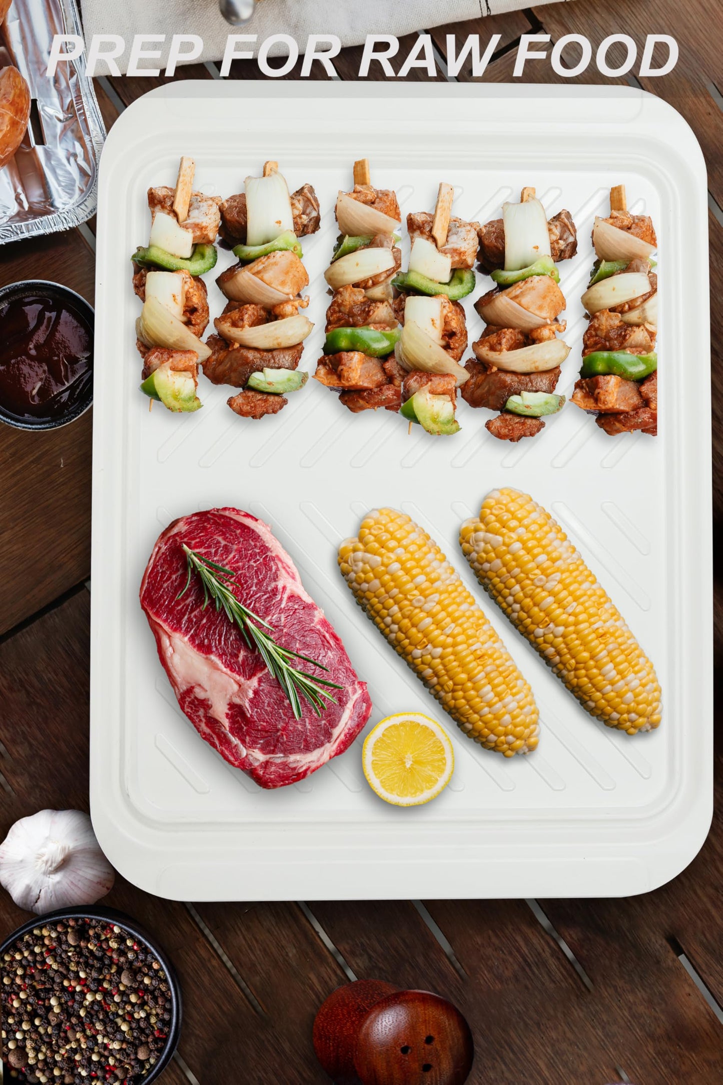 ECOIOU Extra Large Grilling Prep and Serve Trays, 17.3x13 inch BBQ Tray for Raw and Cooked Food, Melamine Serving Trays for Food, Set of 2, Black and White
