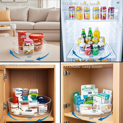 YCLADEC 2 Pack Lazy Susan 11.5" Inch Turntable Organizer Organization Storage Container Bins Spice Rack Cabinet Rotating Condiment for Pantry Countertop Kitchen Vanity Bathroom Jewelry Holder Clear