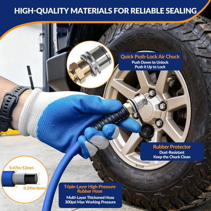 MILADO 4 Tire Inflation System, 4 Way Tire Inflator Deflator with Hard-Shell Storage Case, Off Road Tire Inflator with Gauge, Air Down Tire Deflators Kit for Trucks Jeeps Fits Up to 155" Wheelbase