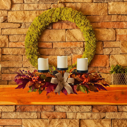 Svndlyn Thanksgiving Centerpiece with 3 Candle Holders,Fall Harvest Decor,Autumn Fall Maple Leaves Pumpkin Berry Candle Holder for Tabletop Display Table Kitchen Thanksgiving Décor,Harvest Festival