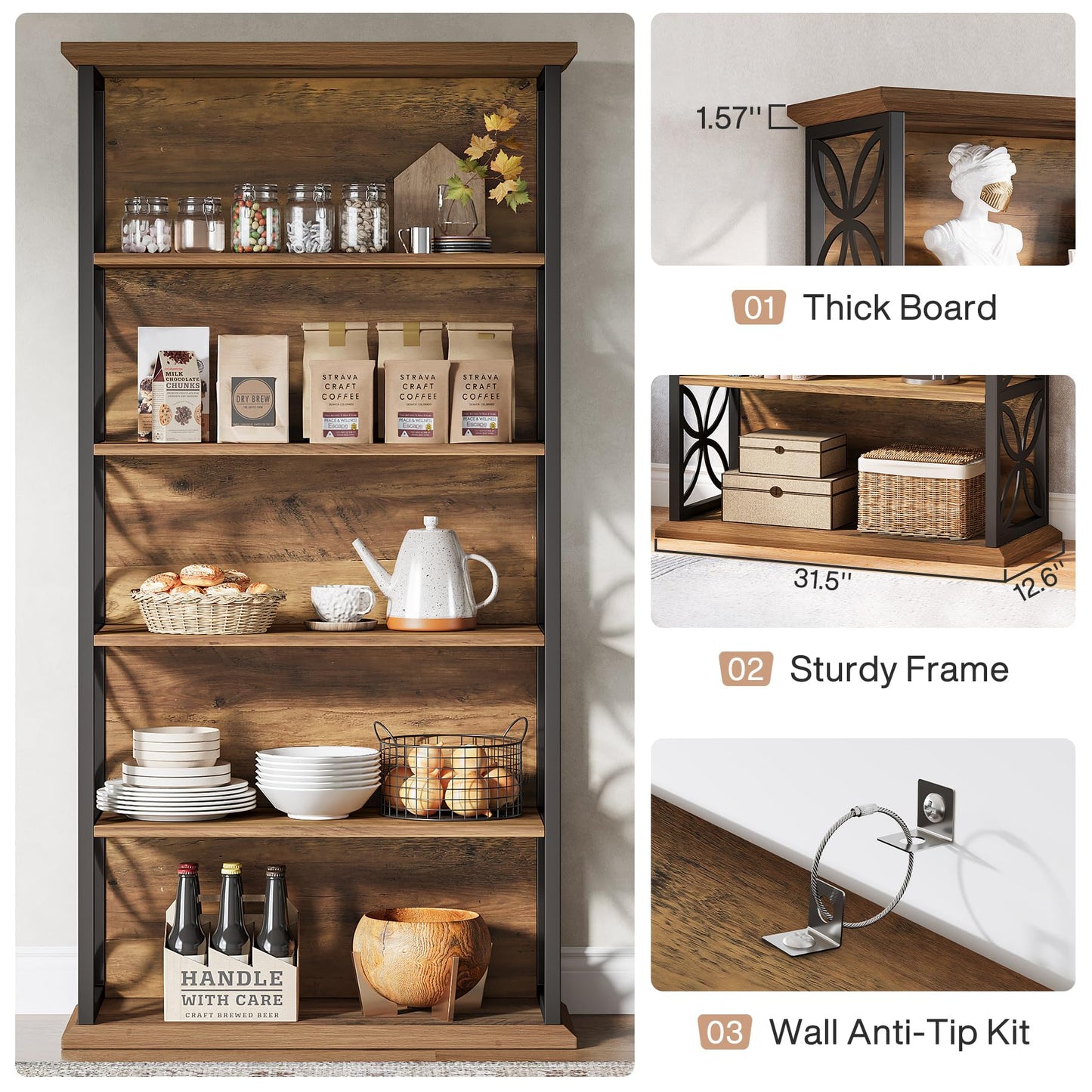 Tribesigns 6-Tier Tall Bookshelf Set of 2, 71" Industrial Bookcase with Metal Frame, Freestanding Open Storage Shelves for Home Office, Living Room, Bedroom