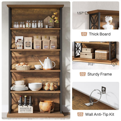 Tribesigns 6-Tier Tall Bookshelf Set of 2, 71" Industrial Bookcase with Metal Frame, Freestanding Open Storage Shelves for Home Office, Living Room, Bedroom