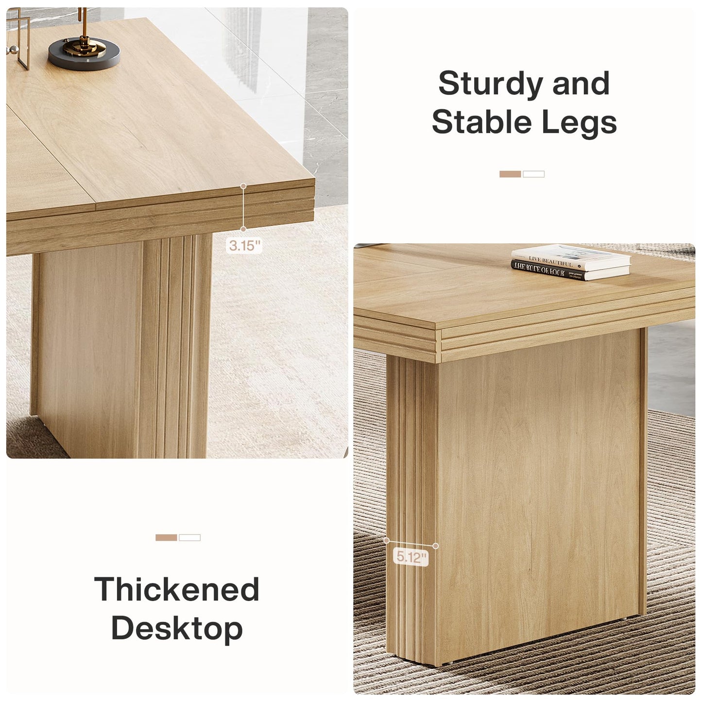 Tribesigns 63" Executive Desk, Modern Executive Office Desk with Thickened Desktop and Heavy-Duty Legs, Wood Writing Workstation Study Table Conference Table for Office, Natural