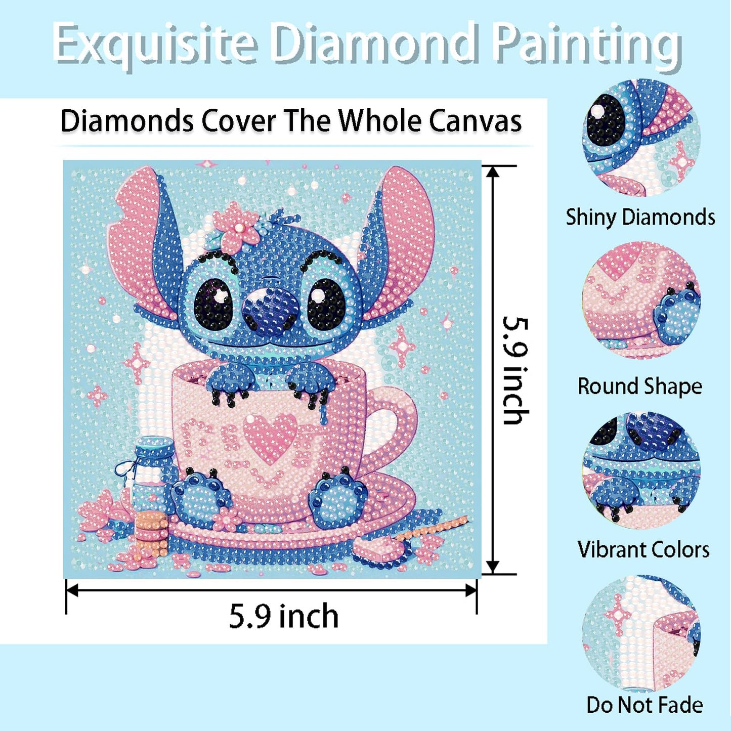 nekpiahu 6 Pack 5D Diamond Art Painting Kits for Kids Beginners, Full Drill Cute Cartoon Diamond Art Kits, DIY Big Gem Art for Children Ages 6-7-8-9-12, Home Wall Decor 6x6 Inch