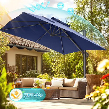 HOTEEL 10x10ft Patio Umbrella Cantilever Umbrella Double Top - Upgrade and Intensify - 360 Rotation and 5 Angles Adjustment - Aluminum Offset Pool Umbrella Outdoor Umbrellas for Patio Garden Deck Pool,Dark Blue