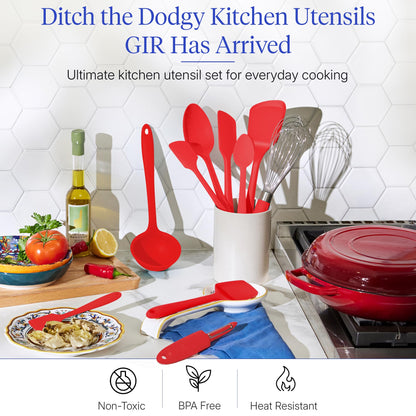 GIR: Get It Right 10-Piece Silicone Ultimate Kitchen Utensil Set – Spatulas, Ladle, Flip, Spoons, Whisk, Peeler & Spoonula – Nonstick, Non-Toxic, Heat-Resistant – Red