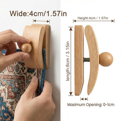 Walnut Adjustable Large Quilt Hanger for wall for Display,Wooden Heavy Duty wall Hanger Clips for Tapestry,Rug,Carpet and Duvet Covers,Poster Frame Nails and Hanging kit (Boho Curved Clip)