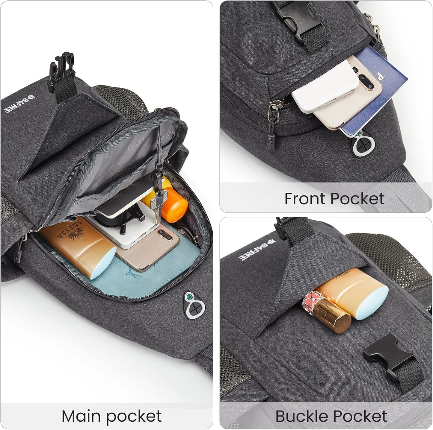 G4Free Canvas Sling Bag Crossbody Backpack with USB Charging Port & RFID Blocking, Hiking Daypack Chest Bag for Women Men