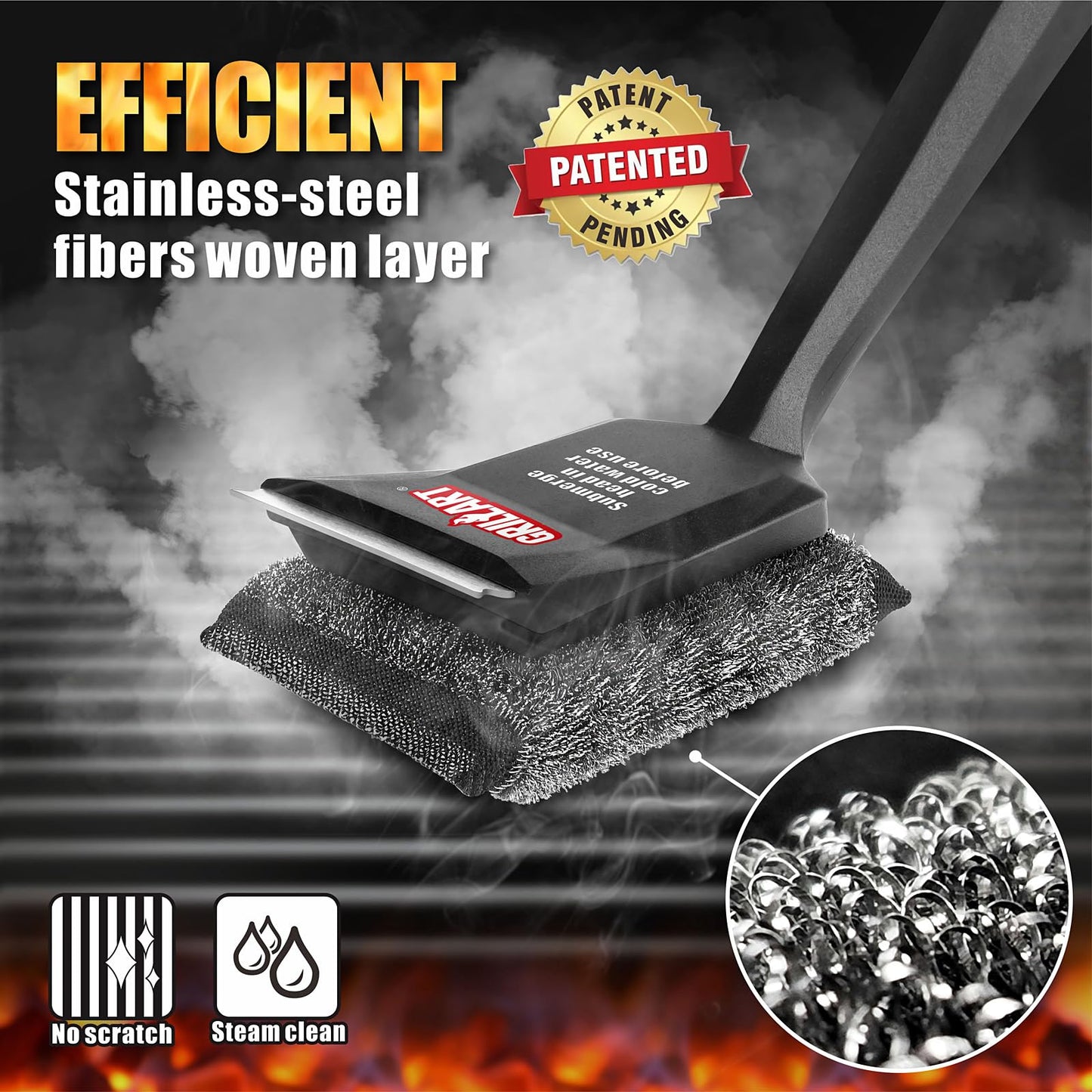 GRILLART Grill Brush Bristle Free, SteamWizards [Ultra Safe & Efficient] Grill Cleaner Brush for All Grill Grates, Replaceable Head BBQ Grill Brush for Outdoor Grill, Grill Accessories, Gifts for Men