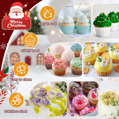 Dualshine Dessert Decorating Syringe Set, Frosting Piping Kit, Stainless Steels Icing Piping Kit, Cake Decorating Tools 6 Russian Piping Icing Nozzles Cupcake Piping Kit Christmas Baking Gifts