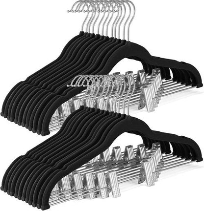 HOUSE DAY Velvet Skirt Hangers - 24 Pack Black Non-Slip Clips for Space-Saving Pants & Skirts