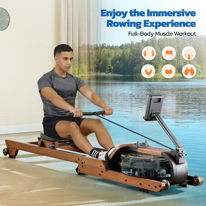 Dripex Water Rowing Machines for Home, Foldable Row Machine with 400LBS Weight Capacity, Rower Machine with Dedicated LCD Monitor, Comfortable Seat, Bluetooth App Compatible for Home Gym Exercise