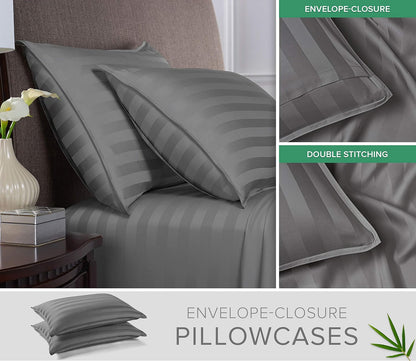 Pure Bamboo Twin Sheets - Luxuriously Soft 100% Organic Viscose Bed Sheet Set | Cooling Jacquard Stone