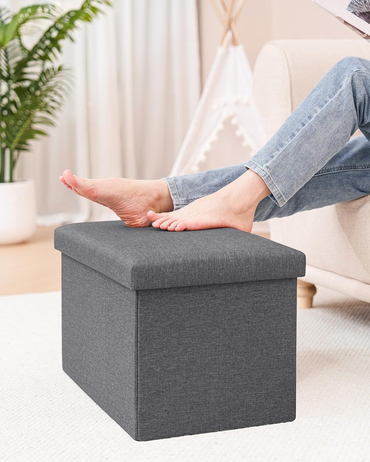 16.5"x12.6"x12.6" B FSOBEIIALEO Folding Storage Ottoman Cube Linen Ottomans for Living Room, Bedroom, Home Office, Dorm