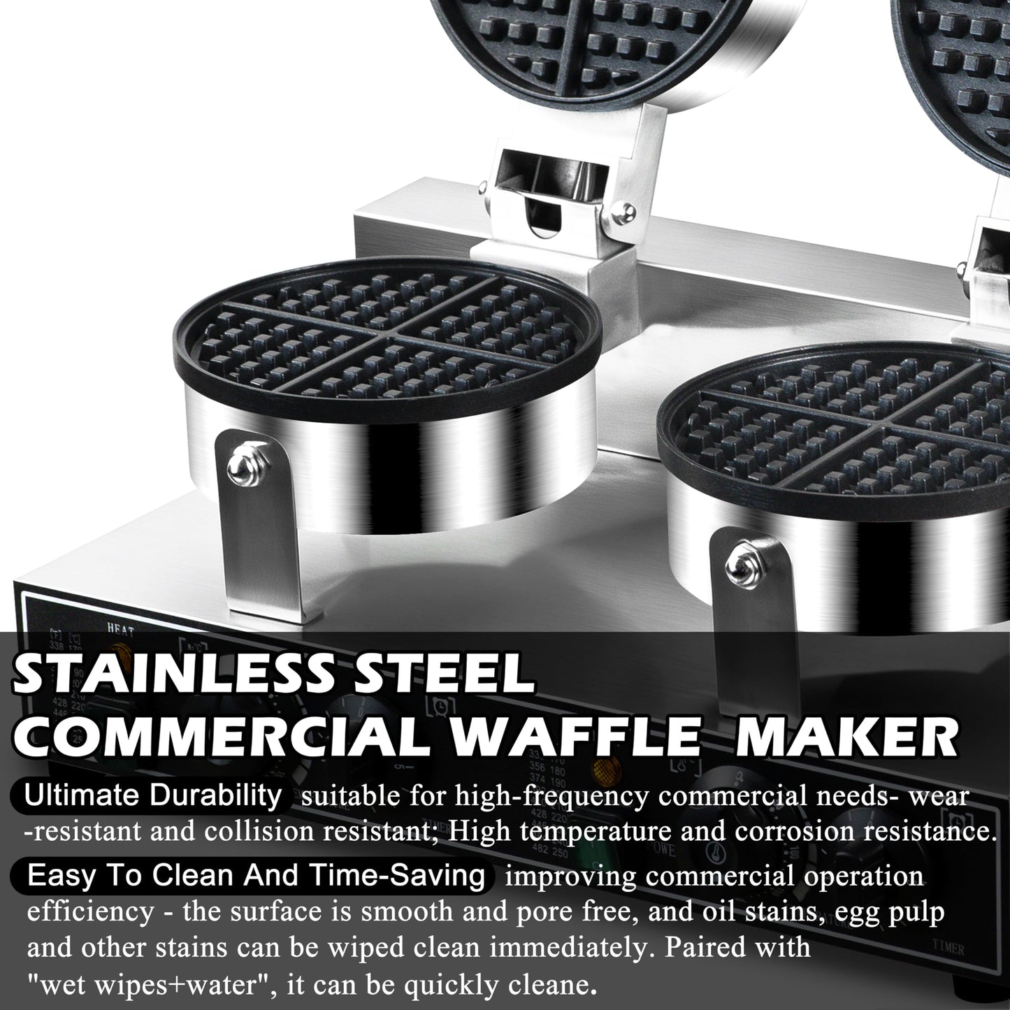 110V 2600W Commercial Double Waffle Maker,Non-Stick Commercial Waffle Baker,Stainless Steel Belgian Waffle Iron for Restaurant Party Food Stall, Bakery Snack Bar Family