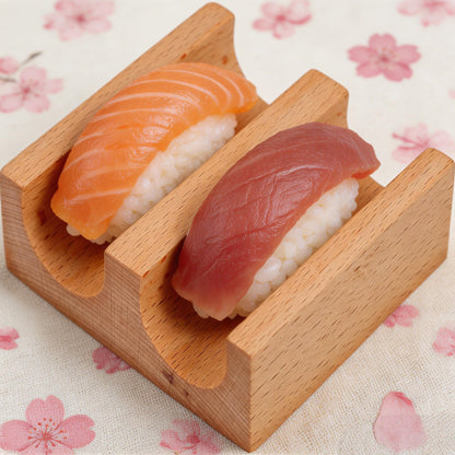 TUESMEILL Sushi Taco Holder:Wooden U Shaped Sashimi Plate Japanese Food Serving Tray Taco Display Stand Sashimi Rack for Home Restaurant Party Food Serving and Display (2 Slot )