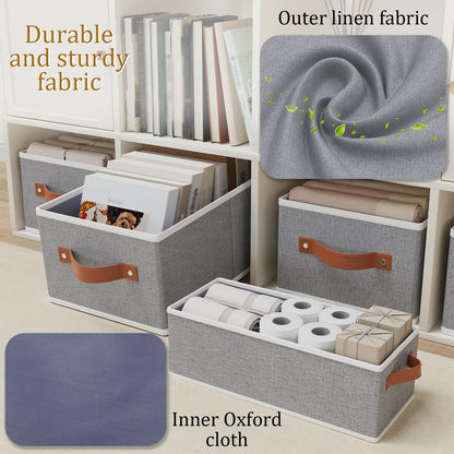 OUTBROS Storage Baskets, Foldable Bins for Shelves, Fabric Boxes With Handles, Wardrobe Organiser, For Bedrooms, Living Rooms, Grey, 15 x 6.1 x 5.1 inch, 3-Pack