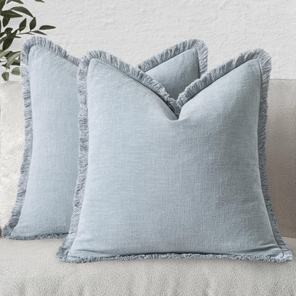 MIULEE Christmas Decorative Throw Pillow Covers Neutral Linen Fringe Fall Throw Pillows Set of 2 Natural Beige Boho Farmhouse Cushion Covers with Tassels for Couch Sofa Bed Home Decor 20x20 Inch