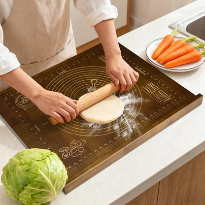 Kuabiz Wooden Pastry Board with Measurement 24'' x 20" Reversible Kneading Board with Side Lip and Engraved Ruler Bread Cutting Boards for Rolling Dough Baking Counter Top Kitchen (Brown)