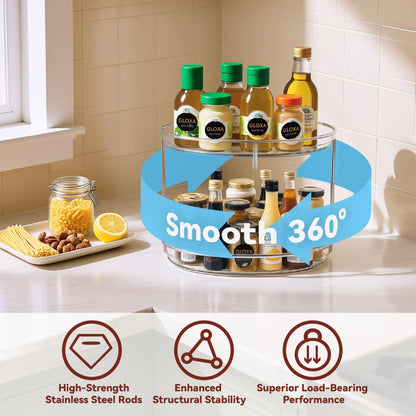 GLOXA 2 Tier Lazy Susan Turntable Organizer for Cabinet, 9.25'' Rotating Spice Rack Organization for Kitchen, Pantry, Bathroom, Vanity, Countertop, Medicine Storage, Seasoning Spice Organizer, 1 Pack
