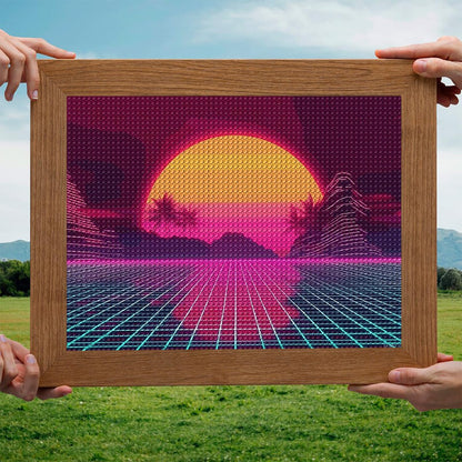 EATUKYIC Neon Vaporwave Mountain Sun Diamond Art Painting Art Kits for Adults Diamond Art Painting Diamond Art Kits 5D Diamond Painting Art Kits for Home Wall Decor 12x16inch