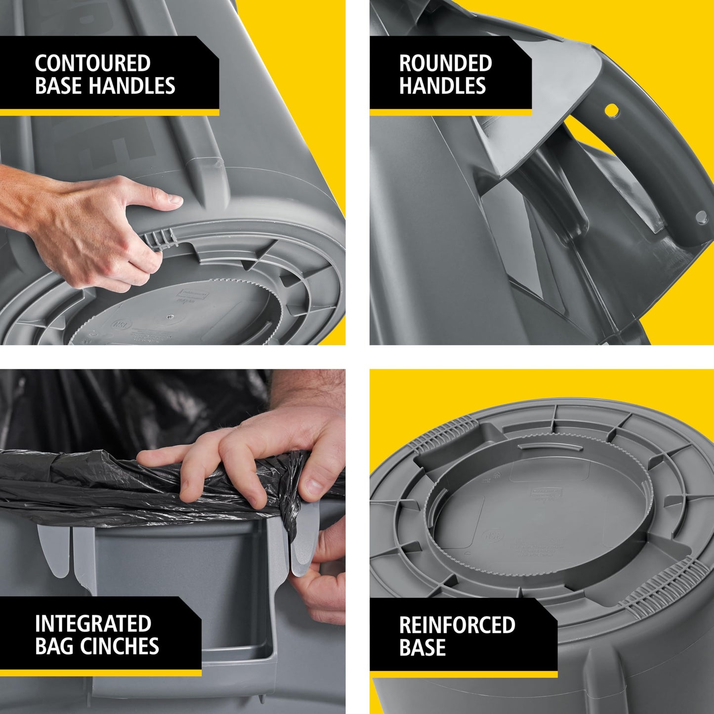 Rubbermaid Commercial Products BRUTE Heavy-Duty Round Trash/Garbage Can, 10-Gallon, Yellow, Outdoor Waste Container for Landscapers/Construction/Restaurants/Back of House/Offices/Warehouses