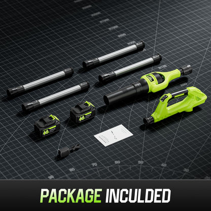 Leaf Blower Cordless, 40V Leaf Blowers with 2 Battery Brushless 300° Rotatable Blower Tube with Adjustable Pole (98inch) 580CFM/180MPH & 2 Speed Gutter Cleaning Tools for Garden，House
