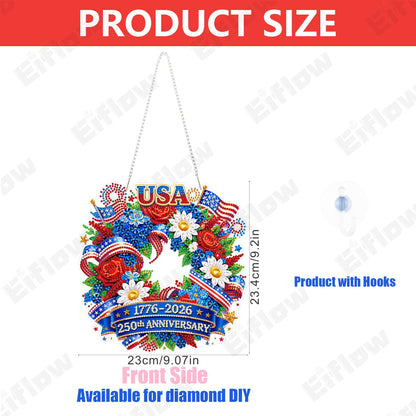 Eiflow 250th Anniversary Diamond Art Hanging Kit for Adults, DIY Diamonds Painting Door Hanger Board Kit, Special Acrylic Diamond Art Painting Pendant Ornament (4th of July Wreath)