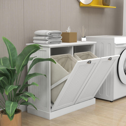 Contemporary Storage Cabinet, Two-Compartment Tilt-Out Laundry Sorter Cabinet, for Bathroom Hallway,for The Kitchen