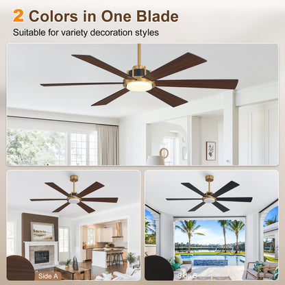 WINGBO 60 Inch Ceiling Fan with Light - 6 Plywood Blades, 6-Speed Reversible DC Motor, Noiseless Remote Control Ceiling Fans with Lights for Bedroom Living Room Kitchen, Gold and Walnut/Black
