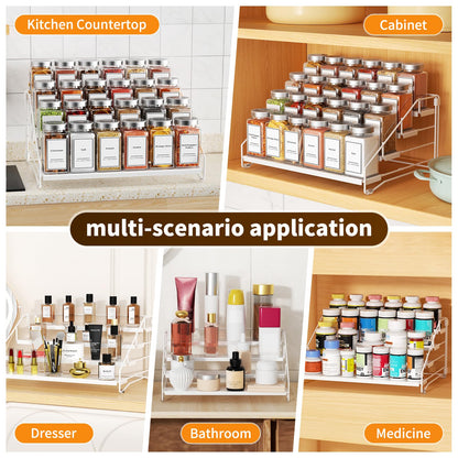 4 Tier Spice Rack for Cabinet, Spice Rack Organizer, Depth Adjustable Spice Holder for Countertop, Cupboard, Pantry, Seasoning Shelf, Metal, Black (1 Pack)