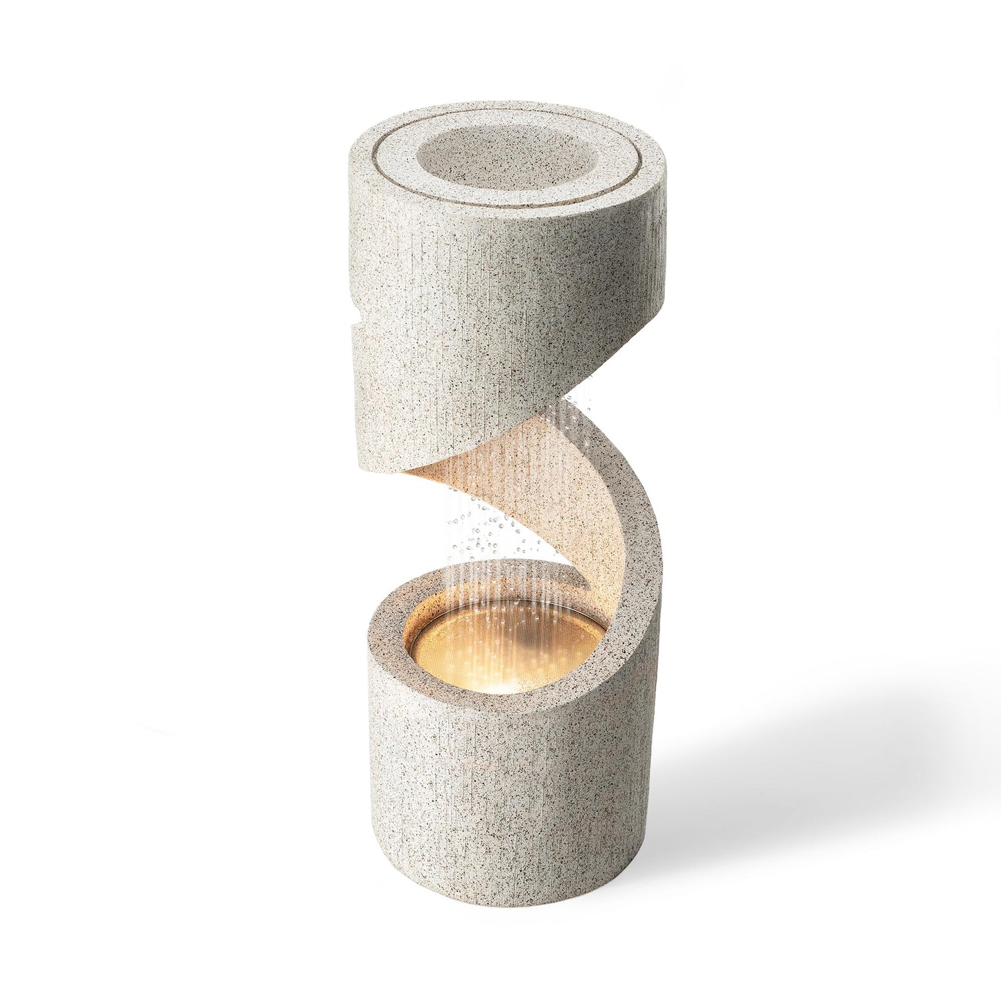 Glitzhome Outdoor Water Fountain with LED Light, Decorative Tiered Curved Waterfall Fountain with Stone Planter, Faux Terrazzo Spiral Shaped Outdoor Fountains for Garden Deck Patio Porch, 31.25”H
