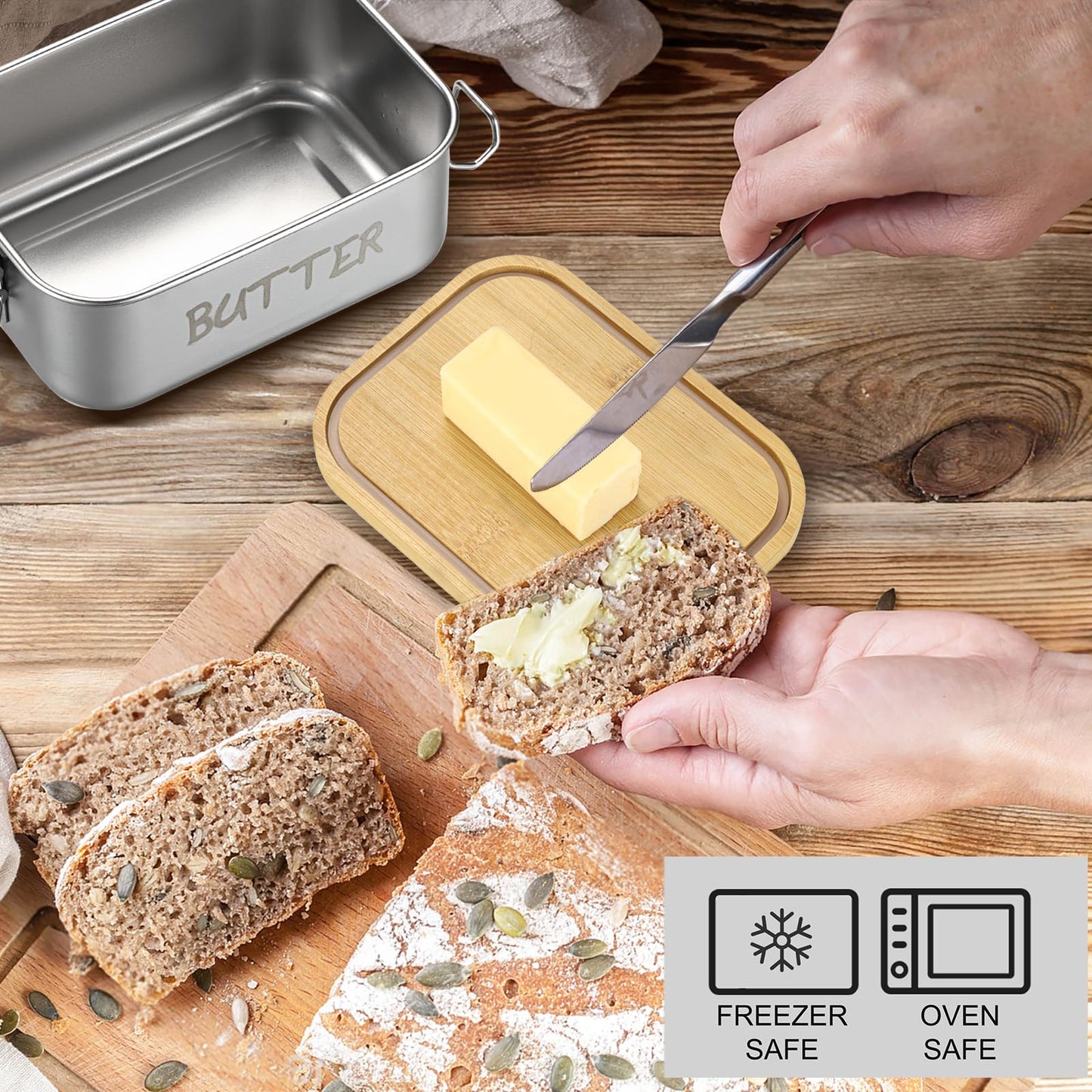BSTKEY Stainless Steel Butter Dish with Lid for Countertop, Butter Holder with Silicone Sealing for Kitchen, Food Container for Picnic, Unbreakable Butter Keeper, Holds 1 Stick East Coast Butter