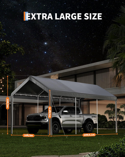 GAOMON 10X20 Carport, Heavy Duty Carport,Car Canopy Garage Boat Shelter Party Tent, Waterproof Portable Car Canopy for Truck, Boat, SUV，Grey/Yellow
