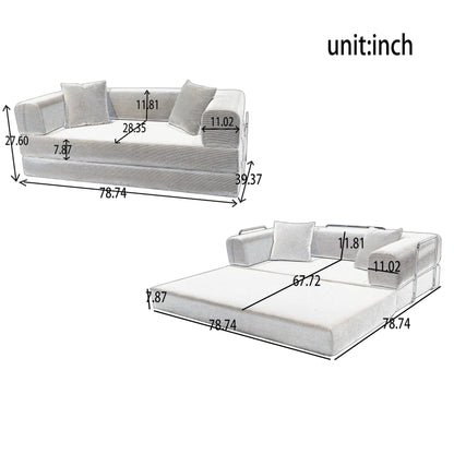 KEIKI Convertible Futon Floor Sofa Bed with Pillows, Corduroy Foldable Sleeper Couch for Living Room & Bedroom, Tangerine