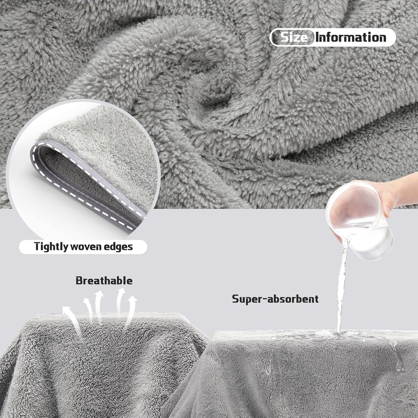 24 Set: 2 4 6 8 4 Mixweer Piece Light Grey Microfiber Absorbent Towel Oversized Bath Sheets, Bath Towels, Hand