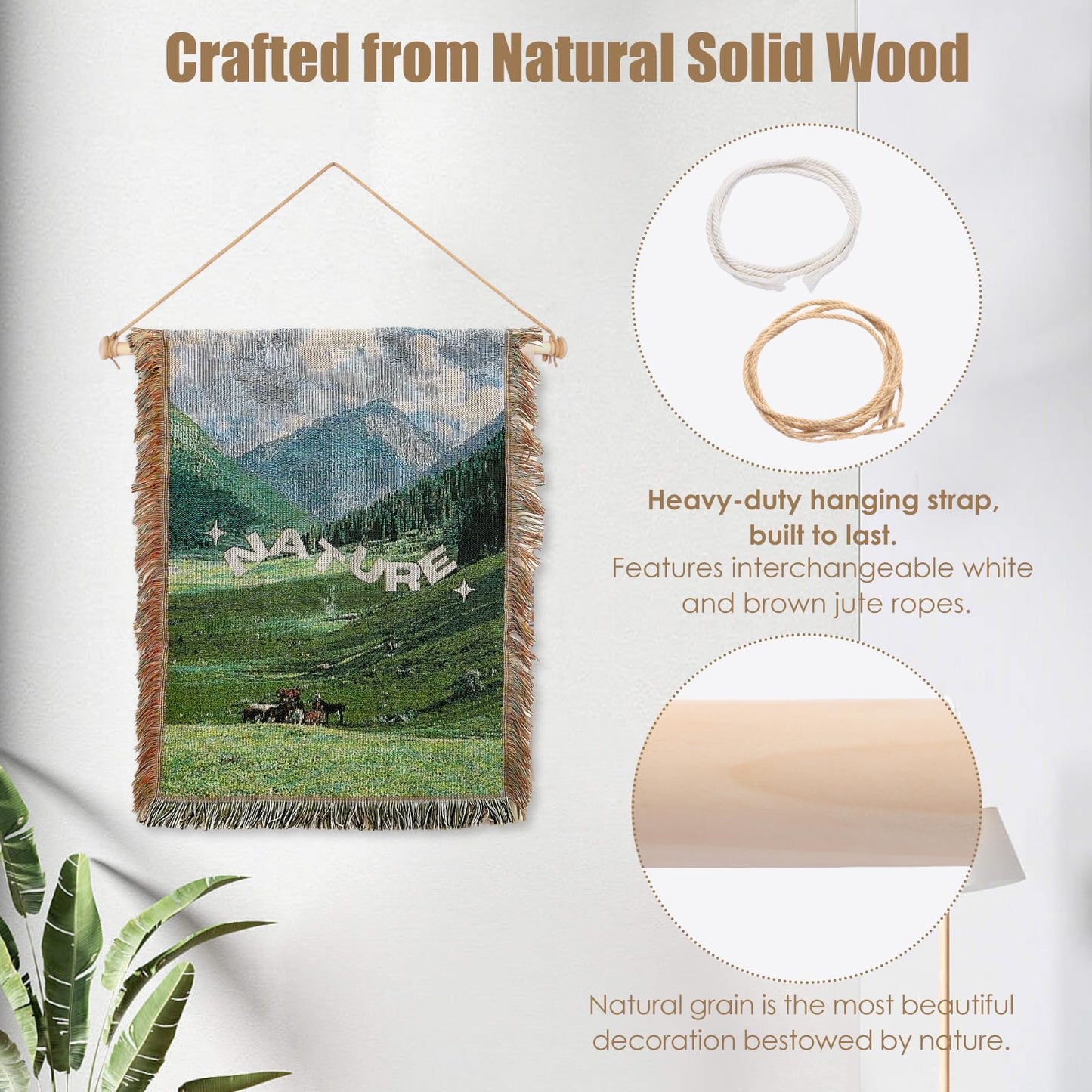 Adjustable Wooden Tapestry Hanger Wood Wall Hanging Rod for Tapestries, Boho & Farmhouse Wall Decor (16-28 Inches)